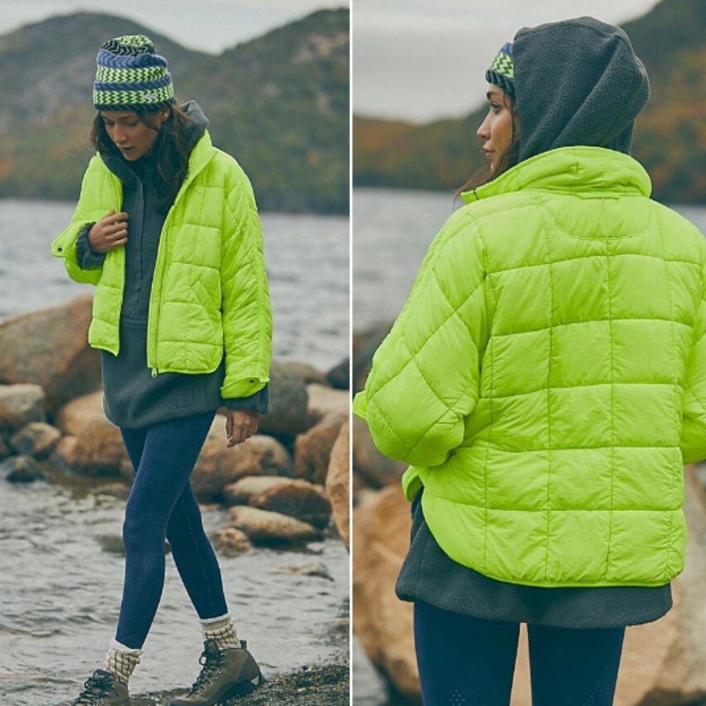 Free People Movement Pippa Packable Puffer Jacket Small highlighter Neon NWT